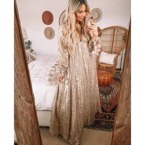 Free People Floral Maxi Dress in Cream and Gold